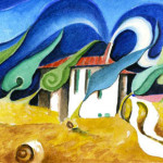 Tuscan farm in Pienza2- 2001 mixed media on canvas cm.25x70