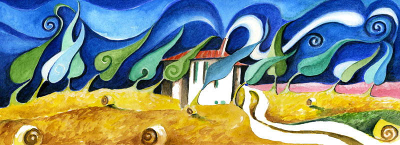 Tuscan farm in Pienza2- 2001 mixed media on canvas cm.25x70